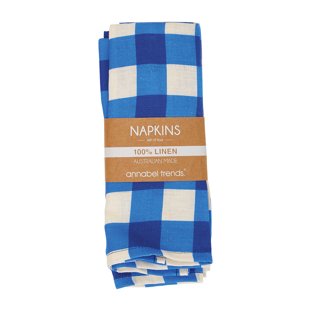 Napkin Set - Linen - Cobalt Check