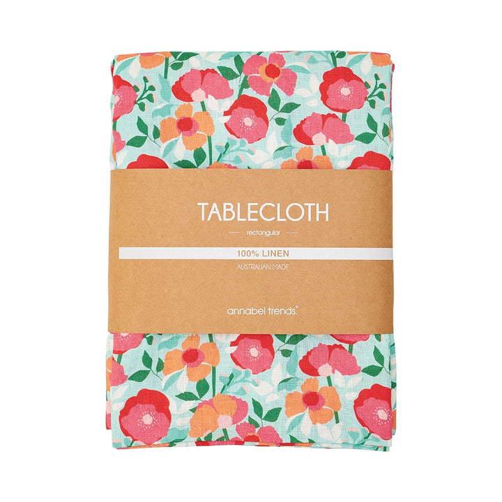 Tablecloth - Linen - Sherbet Poppies - Medium 138cm x 240cm
