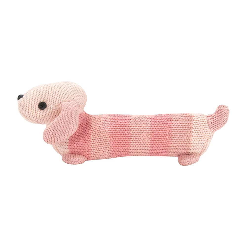 Knitted baby rattle - Dacshund pink
