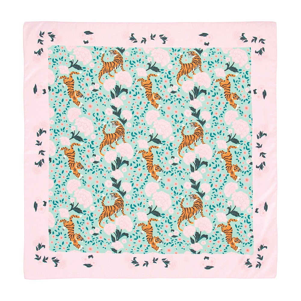 Scarf - Square - Tiger & Peonies