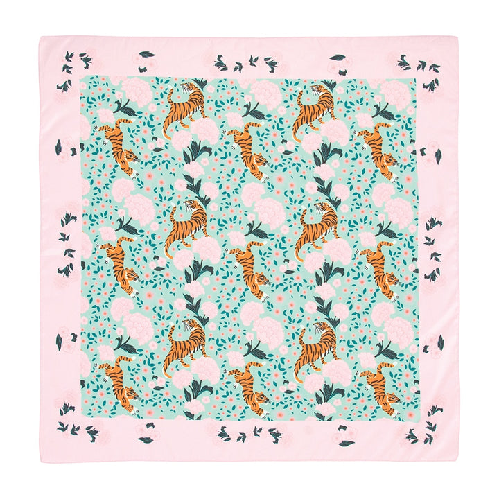 Scarf - Square - Tiger & Peonies