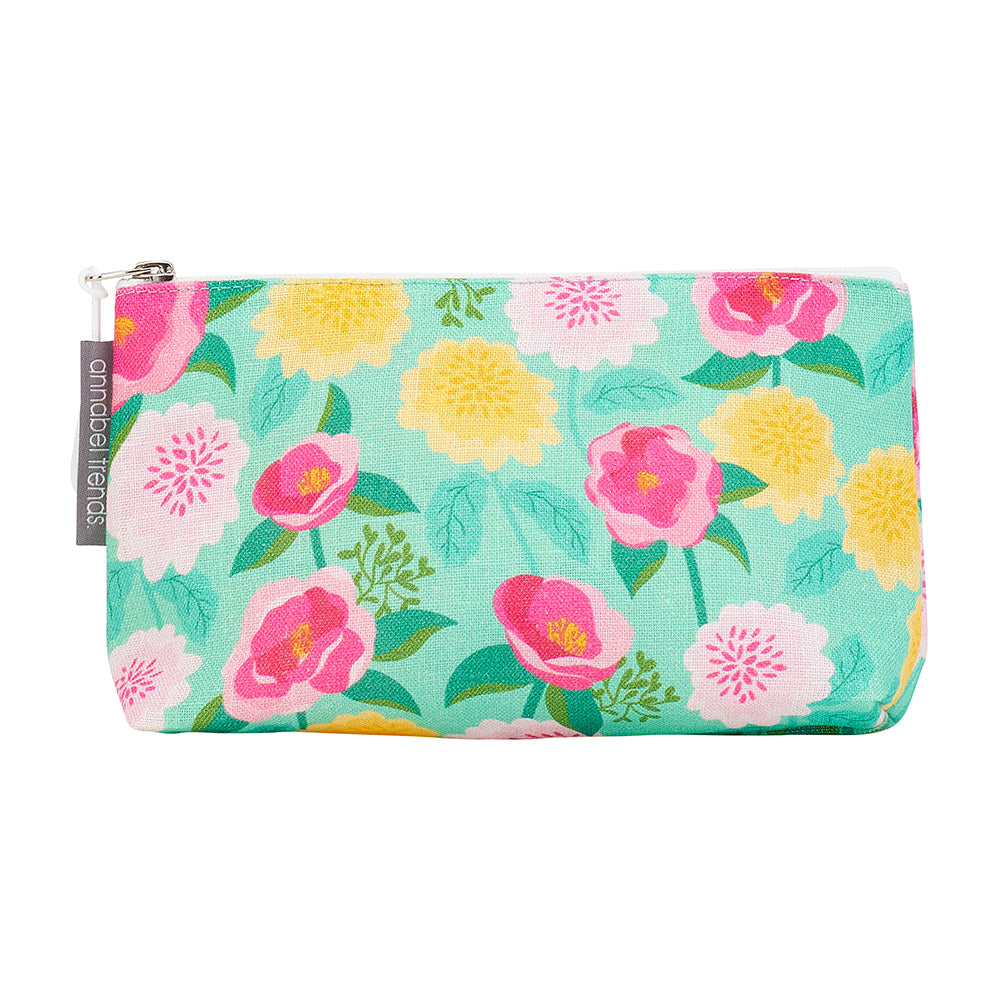 Cosmetic Bag - Linen - Small - Camellias Mint