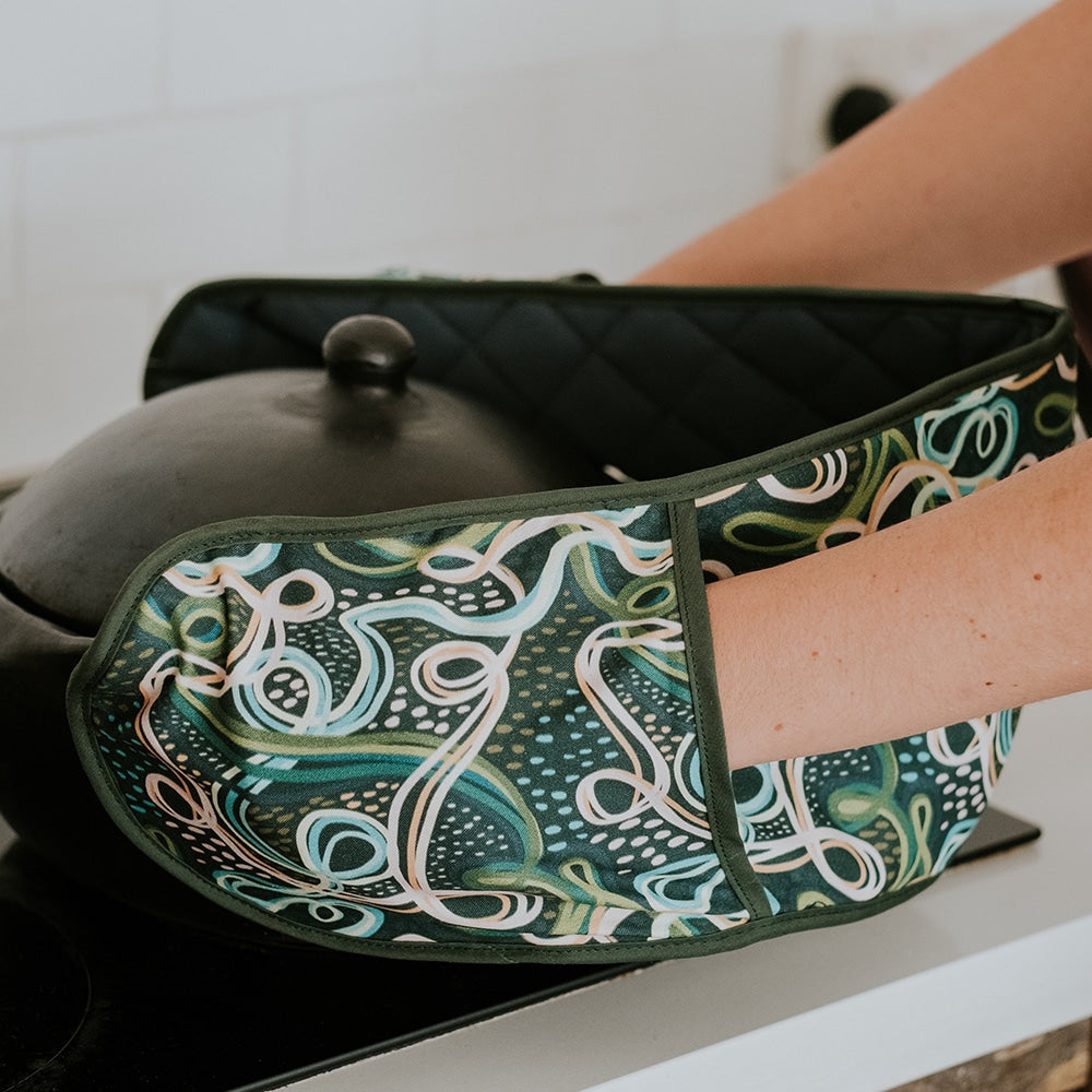 Double Oven Mitt - Linen - Sherbet Poppies