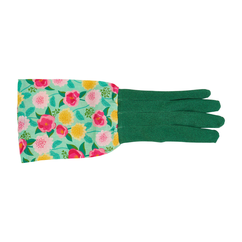 Long Sleeve Garden Gloves - Linen - Camellias Mint