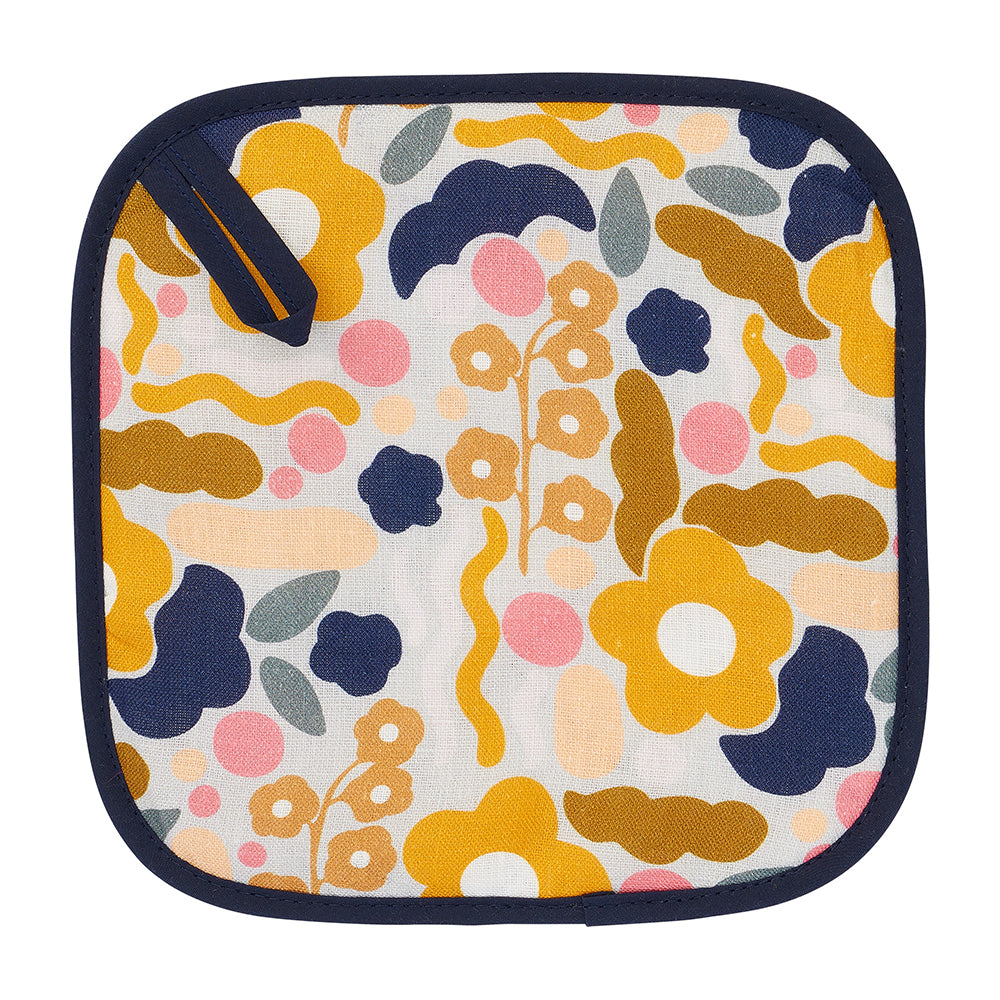 Pot Holder - Linen - Floral Puzzle Mustard