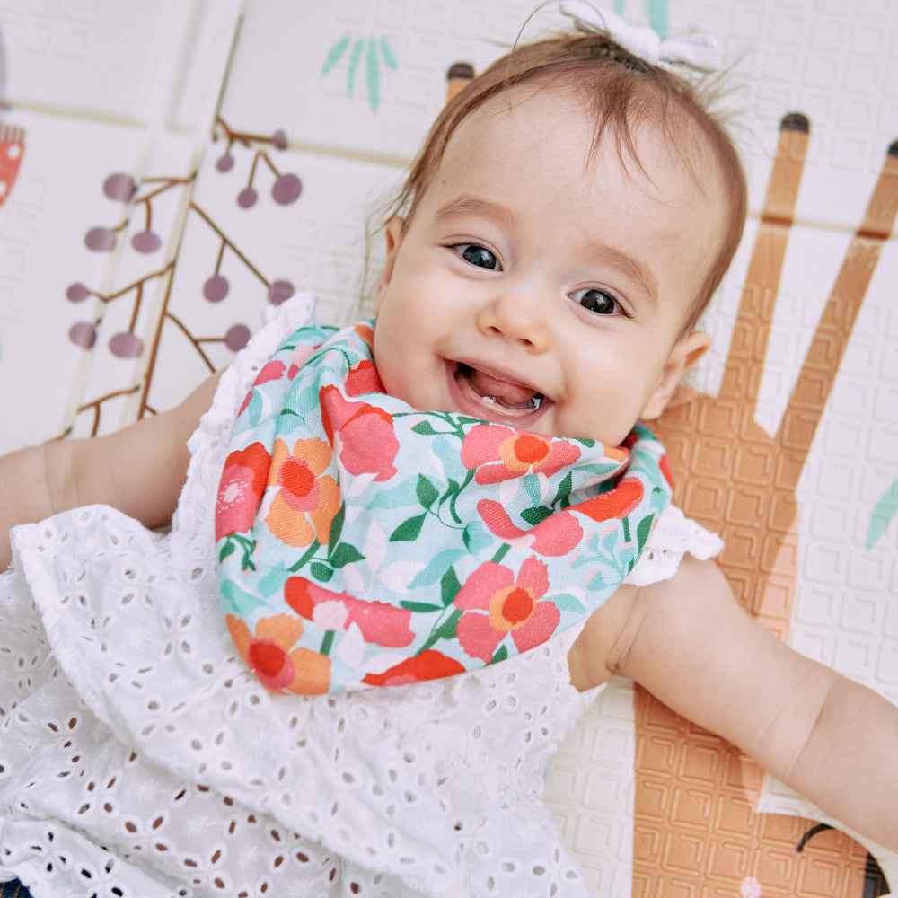 Bandana Bib - Linen - Sherbet Poppies