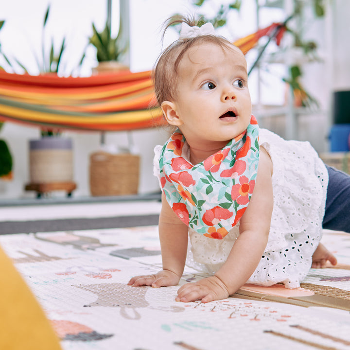 Baby's Bandana Bib. Linen. Sherbet Poppies Design