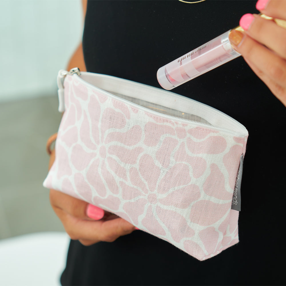 Cosmetic Bag - Linen - Small - Pink Petal Floral