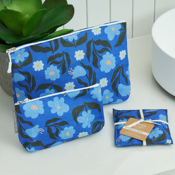 Cosmetic Bag - Linen - Large - Nocturnal Blooms