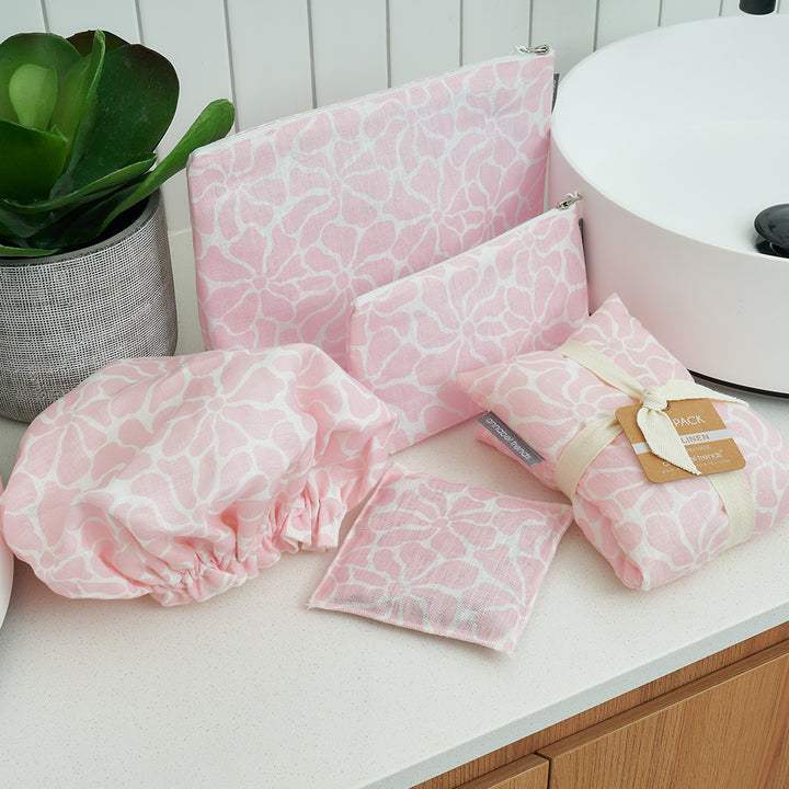 Shower Cap - Linen - Pink Petal Floral