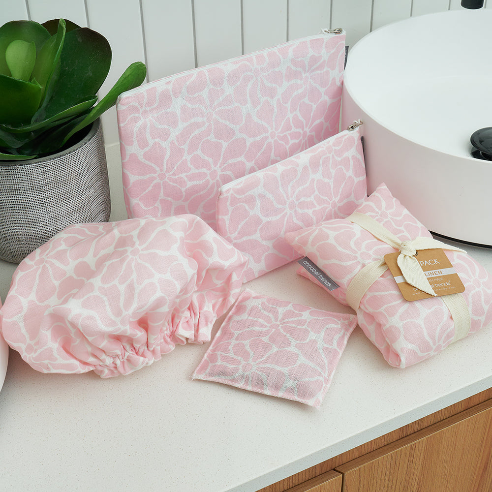 Cosmetic Bag - Linen - Small - Pink Petal Floral