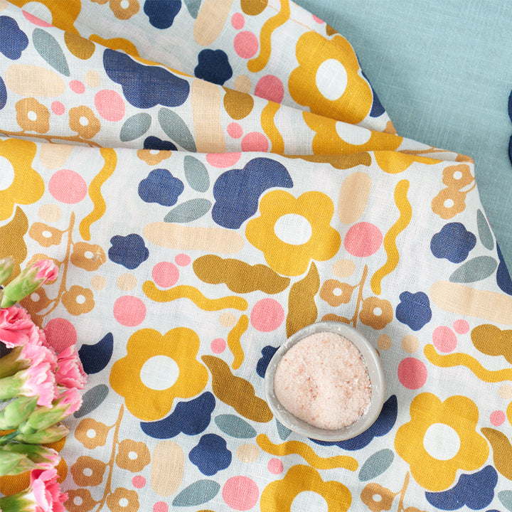 Napkin Set - Linen - Floral Puzzle Mustard