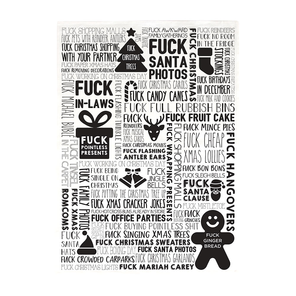 Black F word Christmas tea towel